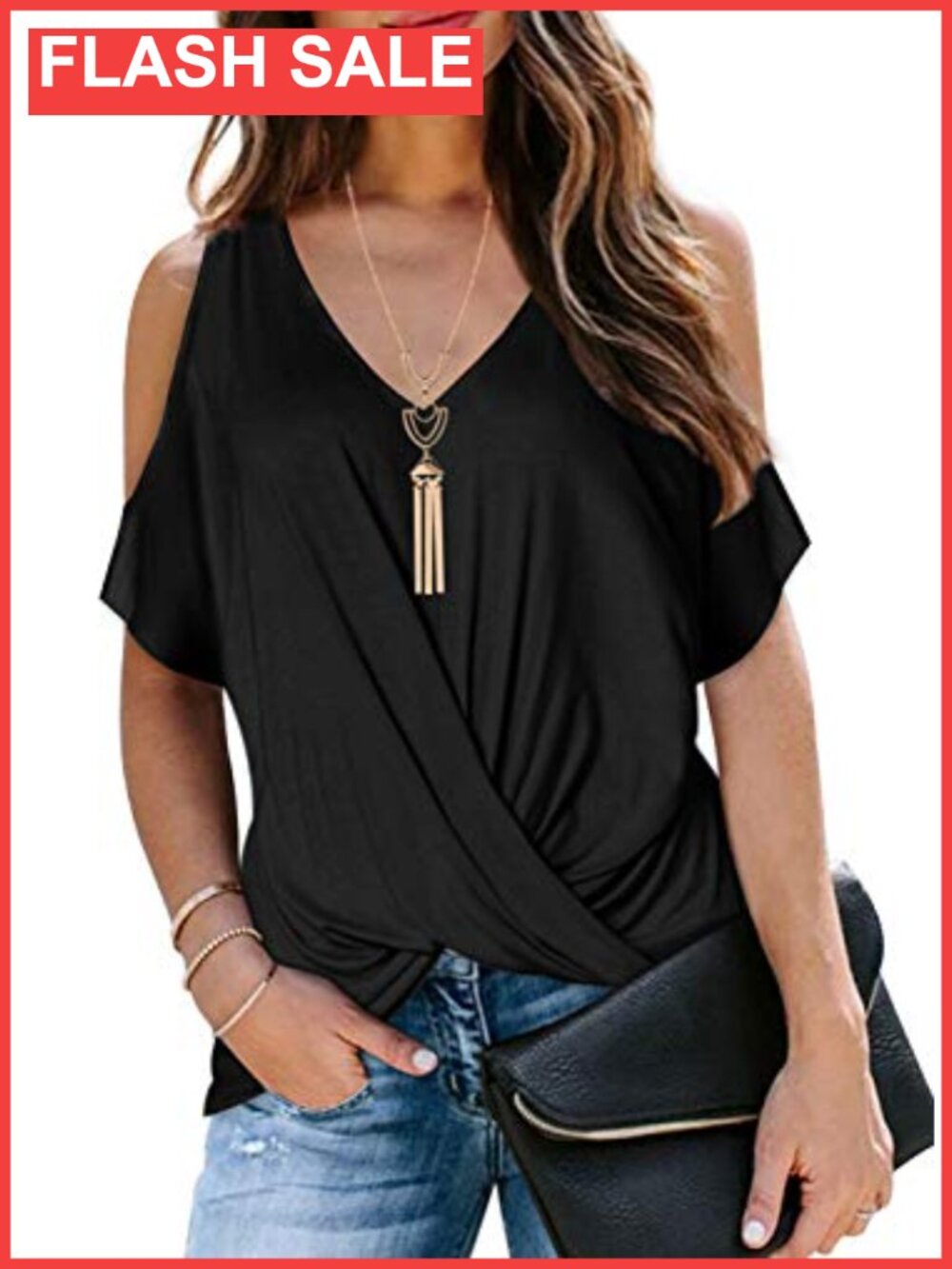 Women's Cold Shoulder V-Neck Twist Front Ruched Blouse Short Sleeve
